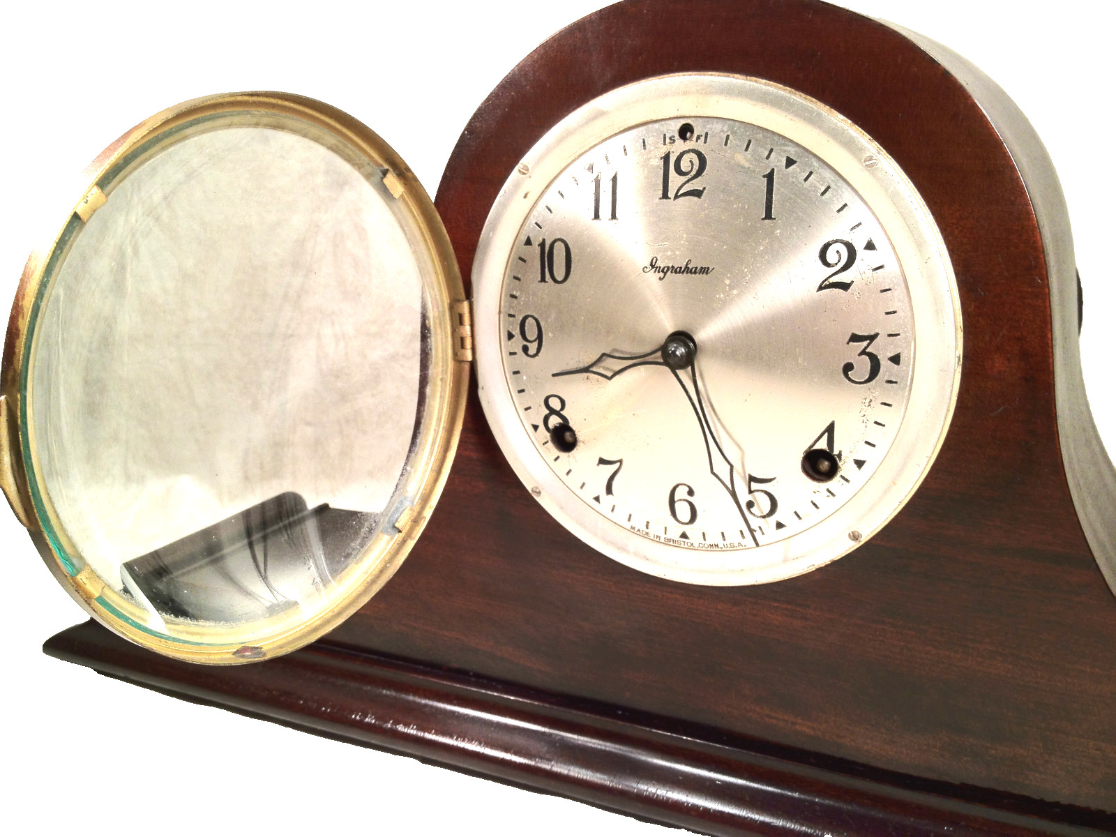 Antique Ingraham Mantel Clock Mahogany Case Runs and Strikes