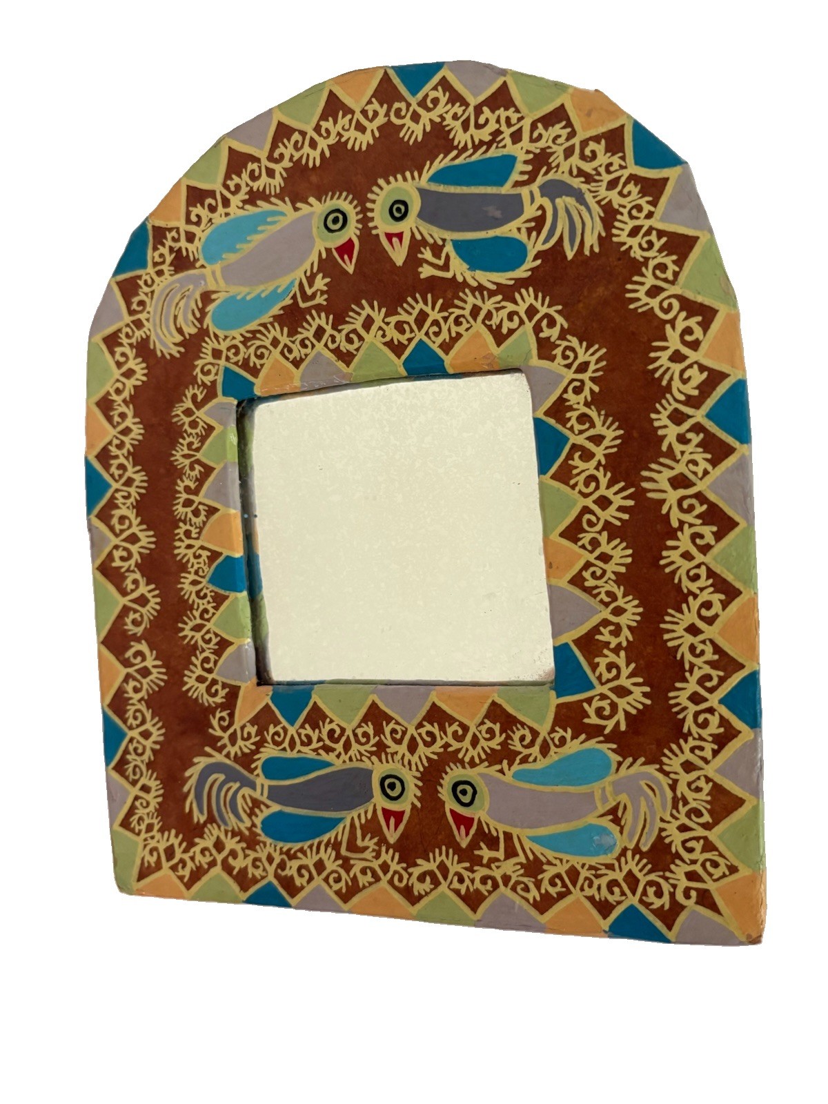 Vintage Paper Artist-Created Hand Painted Mirror - 8.25” x 6.75”