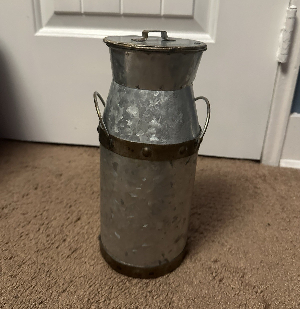Barnyard Designs Galvanized Metal Milk Can Container w/ Lid, Silver Dairy Theme