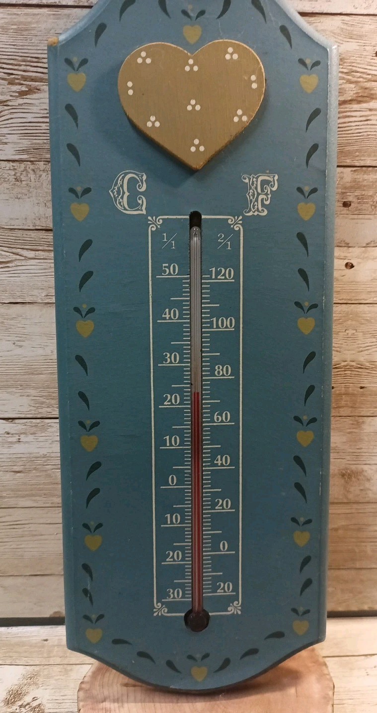 Vintage 80s Wood Heart Thermometer Wall Hanging Cottage Home Decor