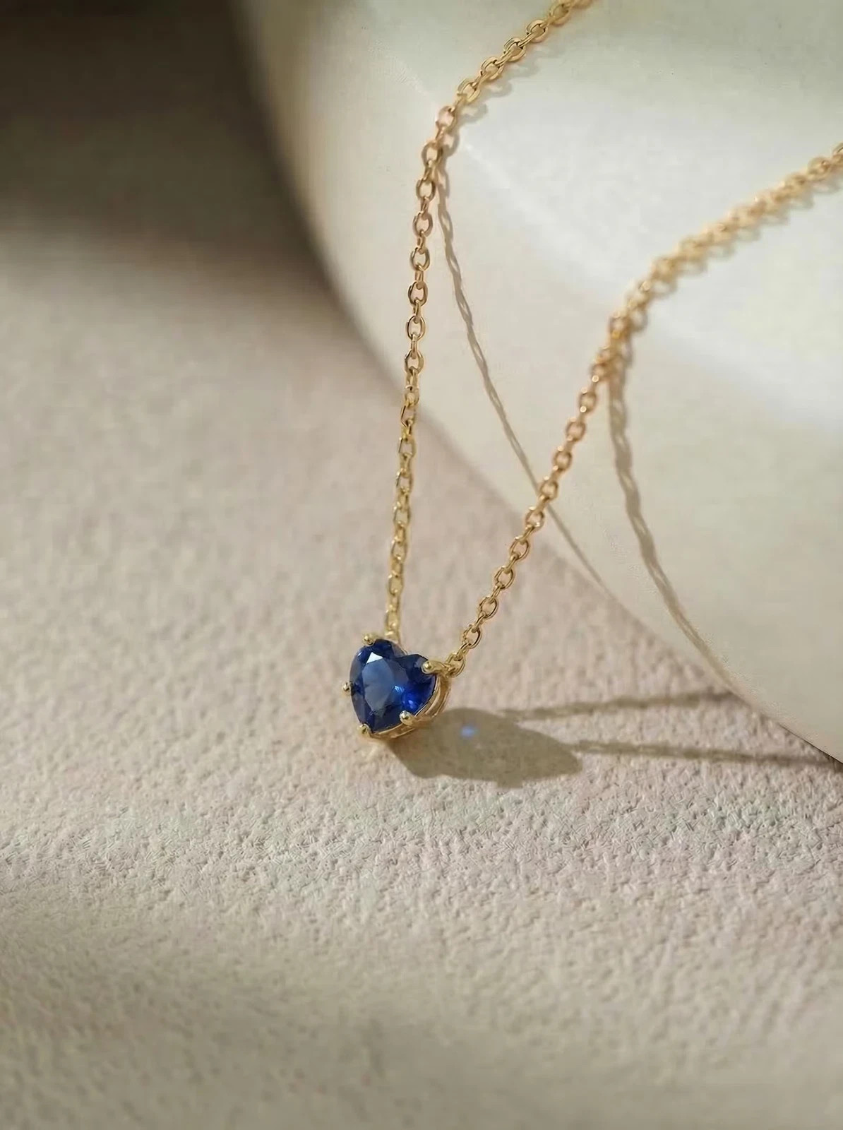 Elegant Heart Blue Sapphire Pendant Necklace In 14K Yellow Gold Plated 18'' Inch