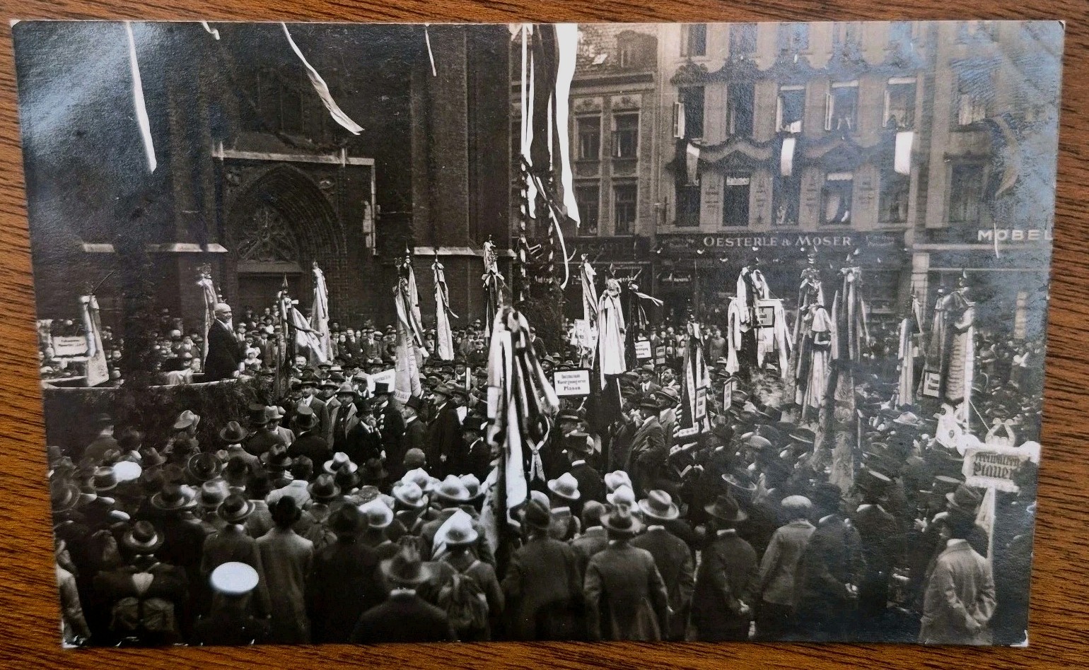 RPPC First Workers\' Singer Festival 1928 Hannover Germany, parade, store fronts