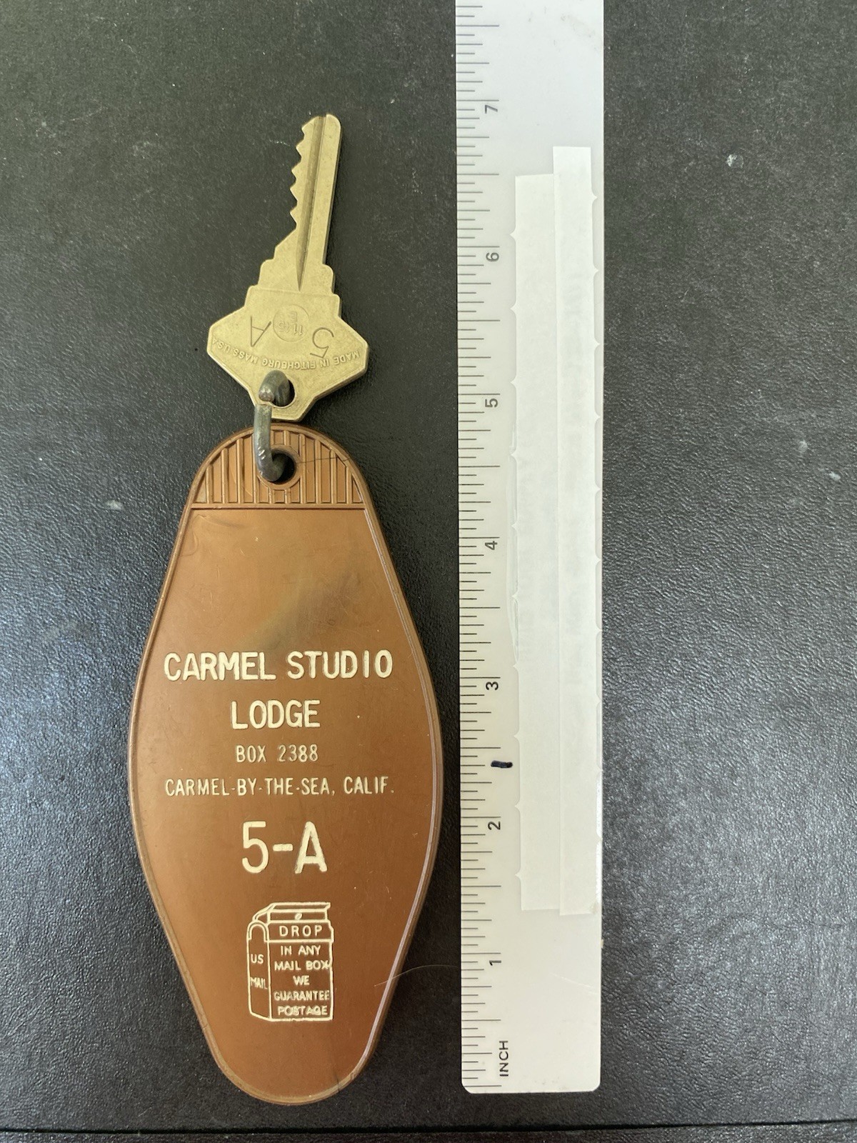 VTG Carmel Studio lodge Hotel Key Fob LARGE Room 5-A  & metal 5-A key Carmel CA