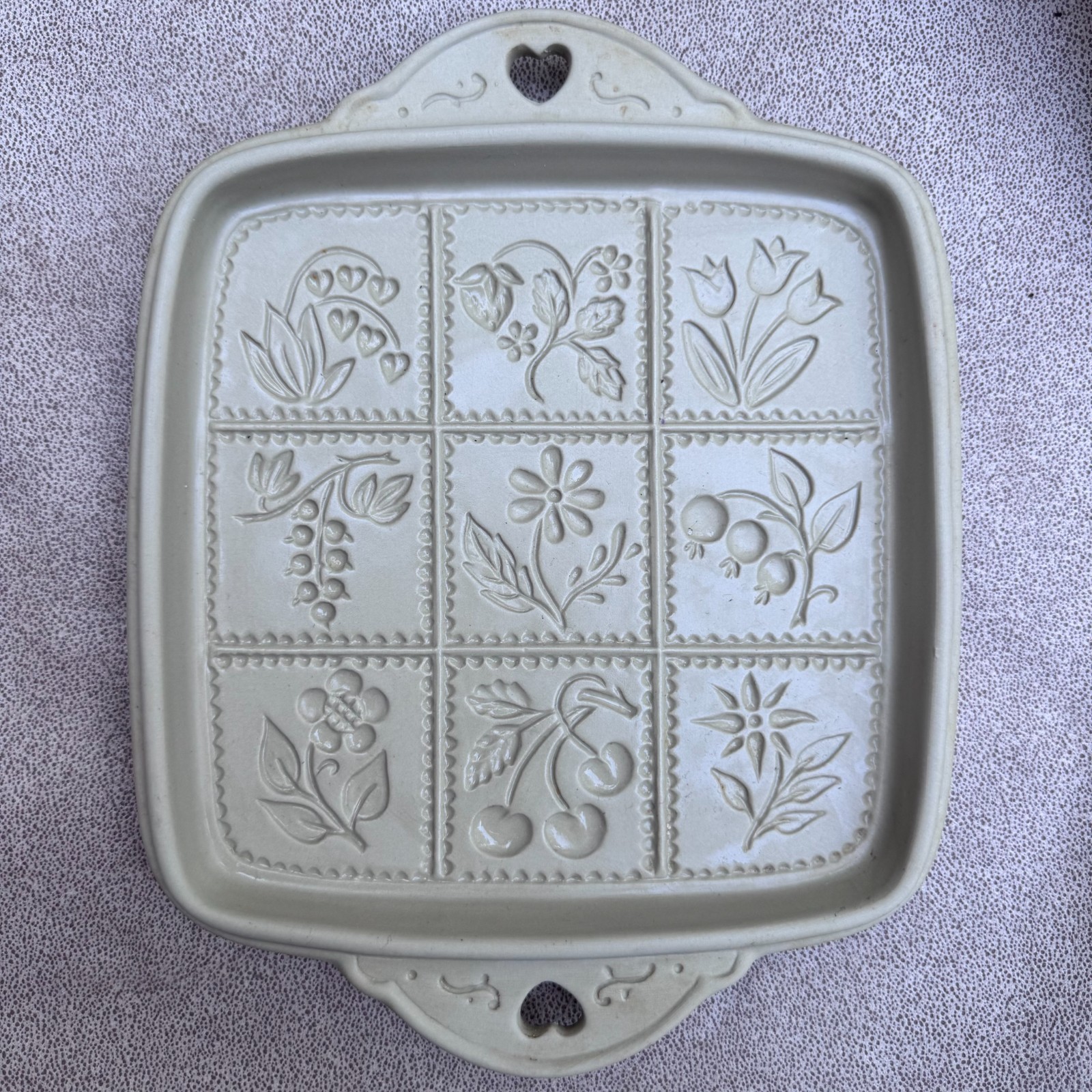 Vintage 1988 Brown Bag Cookie Art Shortbread Pan Square Flowers Fruit Mold 11x9