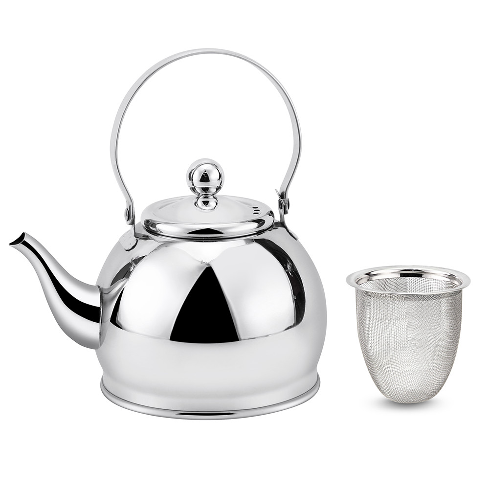 1qt Haus Roland Teapot Stainless Steel Kettle w/ Strainer Infuser Silver Tea Pot
