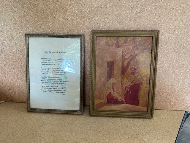 Vintage Catholic Parents of a Priest Poem Holy Family St Joseph Mary Framed Pair