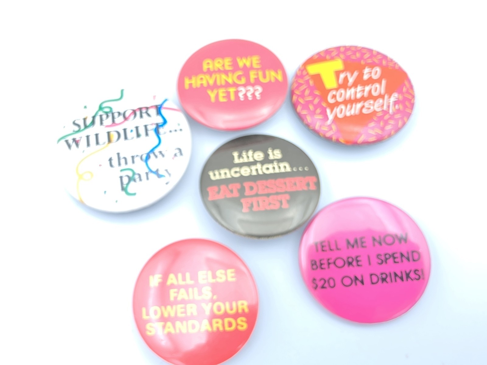 Vintage 1980s Funny Slogan Pinback Button Lot of 6 Adult Humor Drinking Party