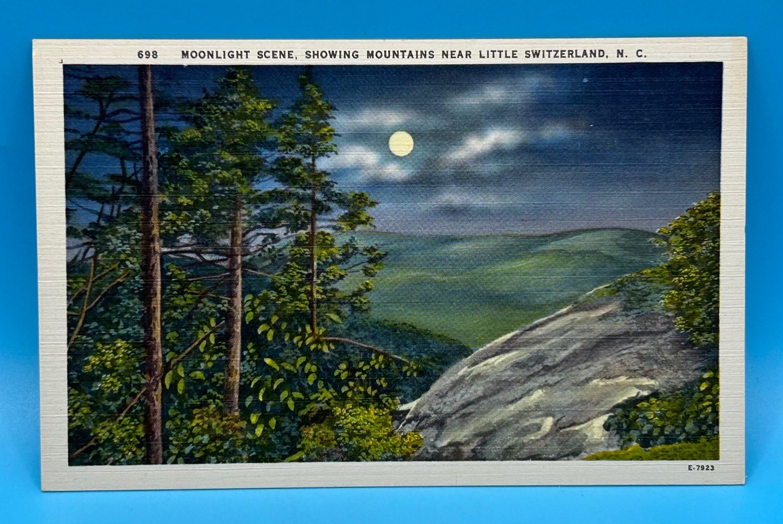 Vintage Linen Postcard Moonlight Scene Little Switzerland NC Mountains Unposted