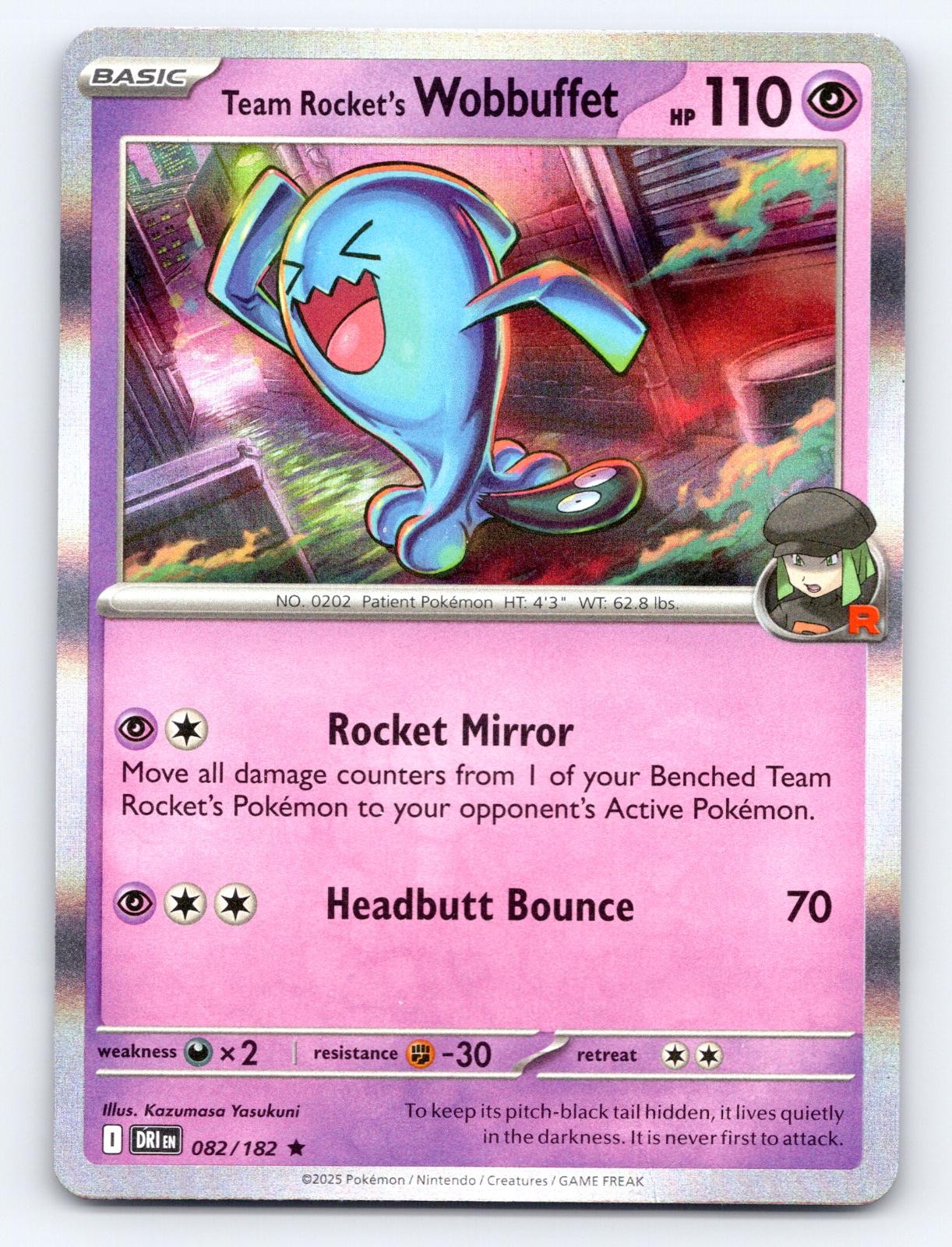 Team Rocket\'s Wobbuffet 082/182 Rare Destined Rivals Pokemon Holo Lightly Played