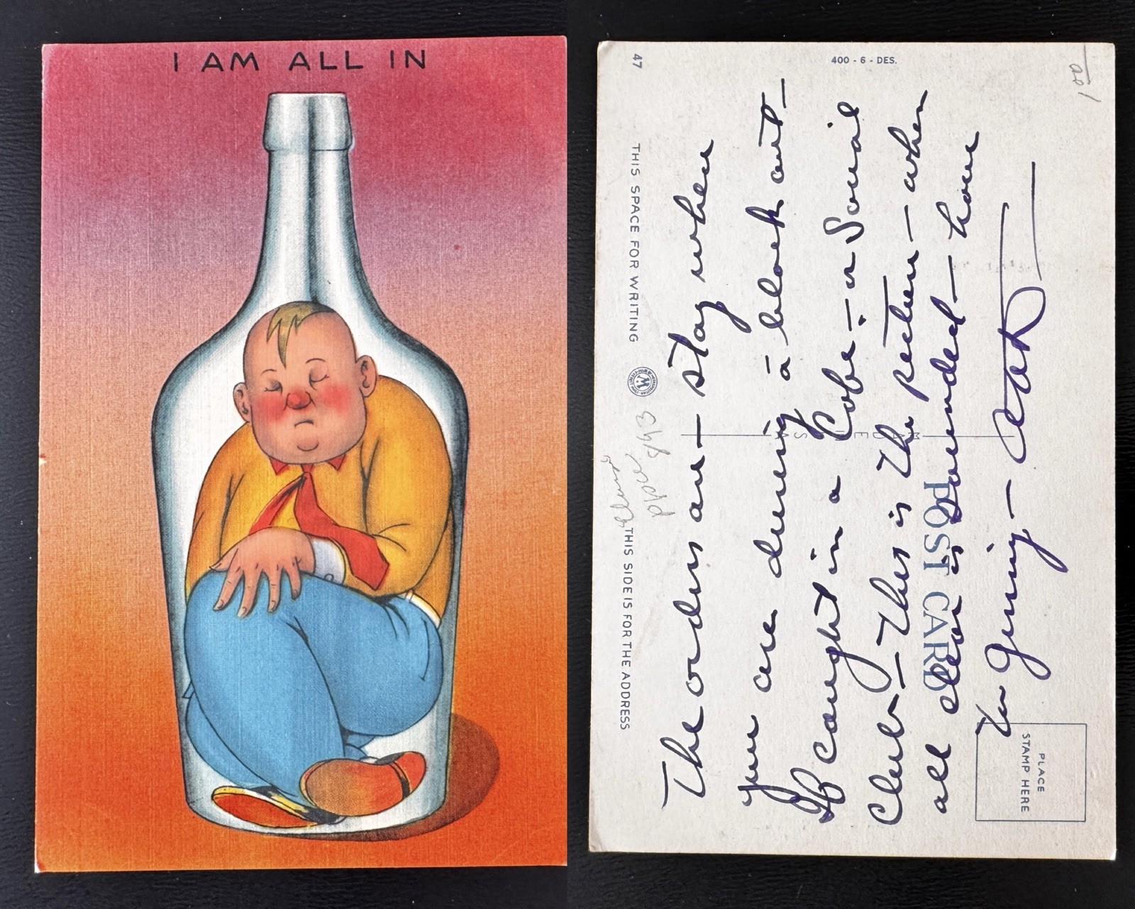 1940s WWII Era Comic I Am All In Chubby Man Trapped Inside Bottle B4