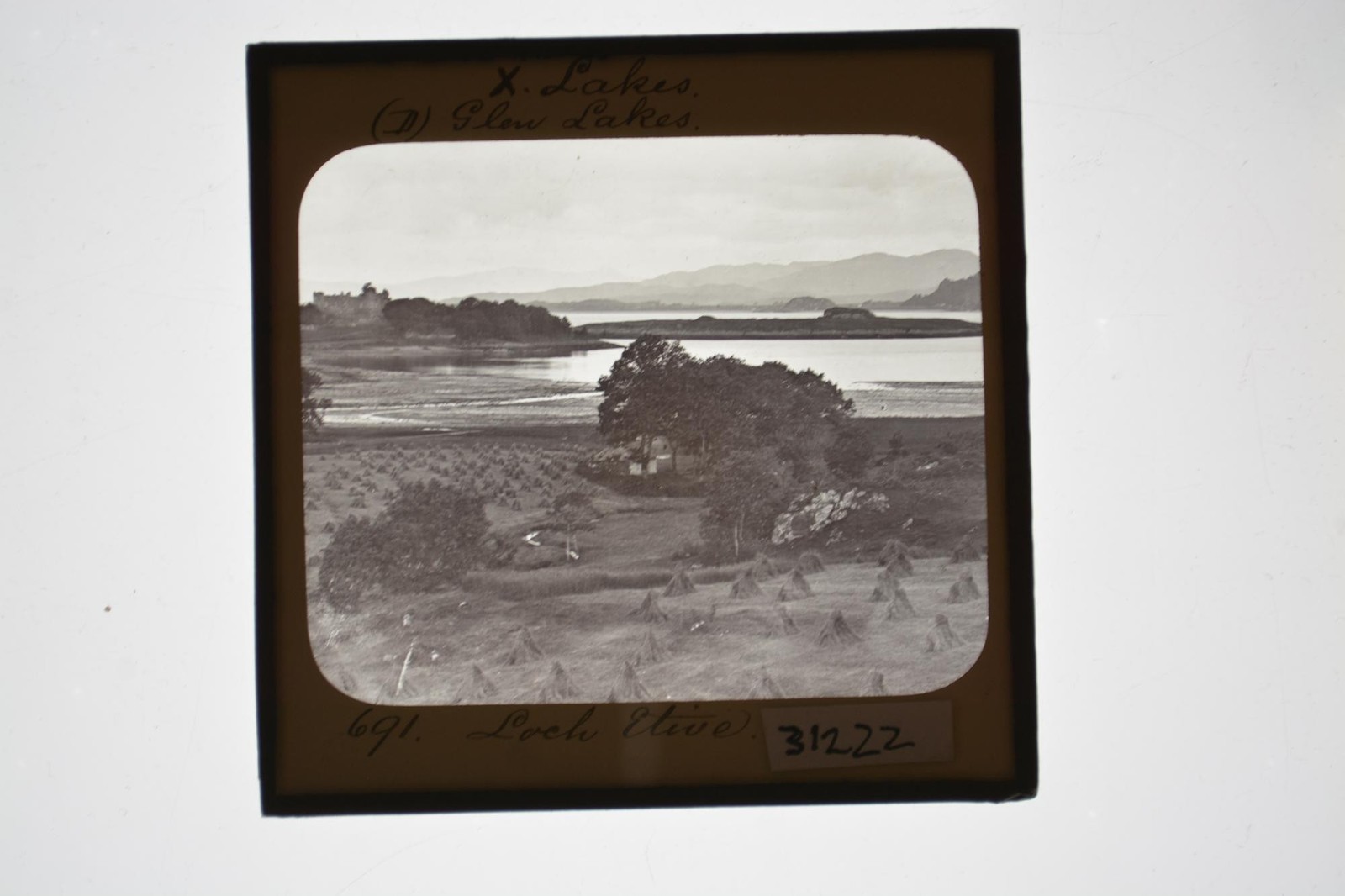 Loch Etive Scotland Landscape Hay Stooks Castle Magic Lantern Slide c1900s