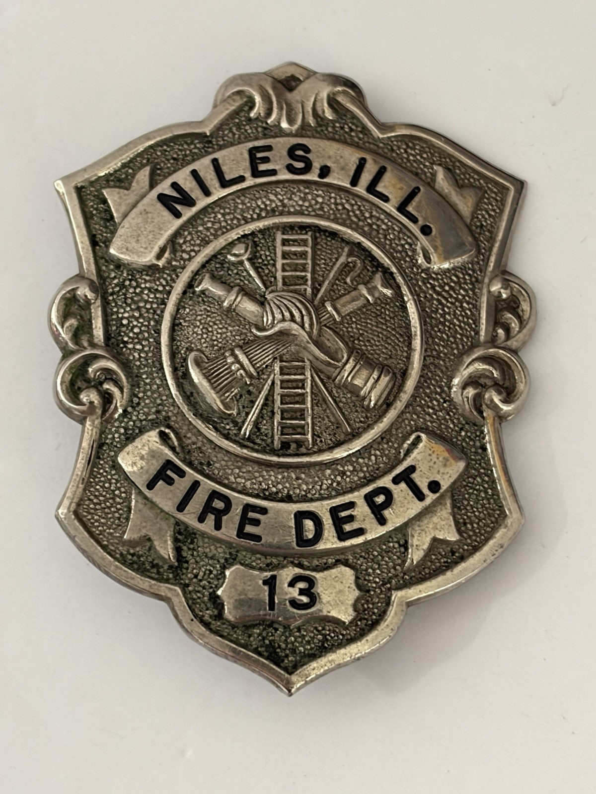 Antique Obsolete Niles, Illinois Fire Dept Badge #13 C H Hanson Antique Obsolete Niles, Illinois Fire Dept Badge #13 C H Hanson