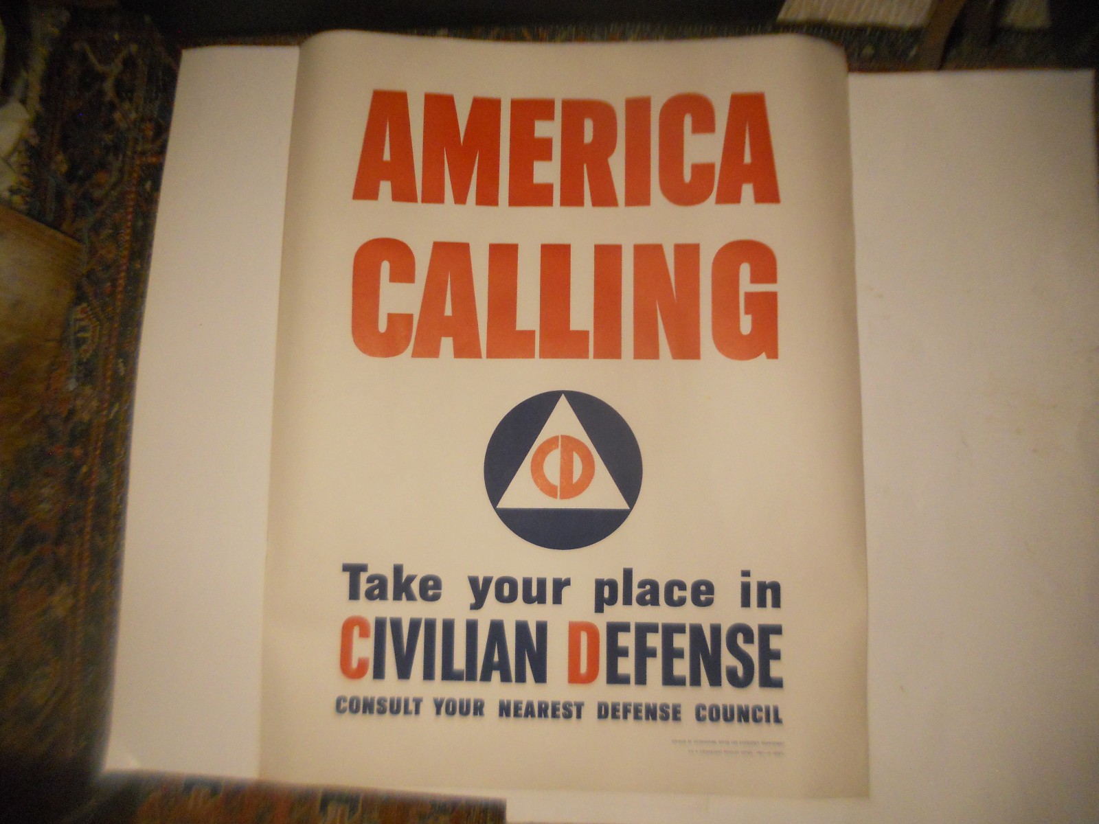 Rare Nos WW2 Orig AMERICA CALLING Civil DEFENSE Council POSTER  1941 Unused