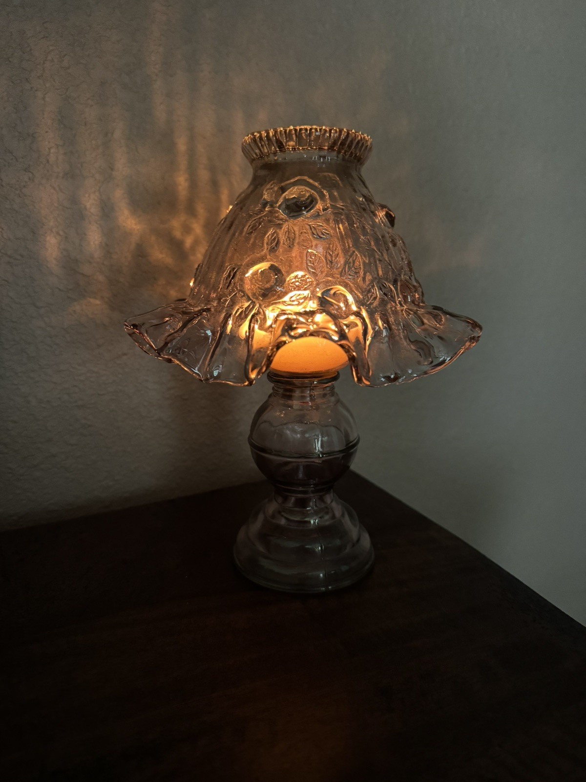 Vintage Dusty Cabbage Rose Pink Fairy Lamp 3 Piece Pre-owned