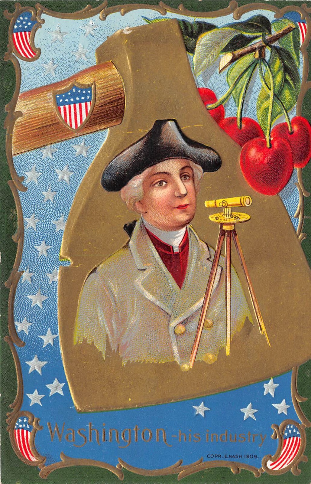 GEORGE WASHINGTON BIRTHDAY~HIS PORTRAIT ON HATCHET HEAD~C.1910