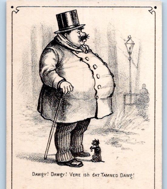 1880-90\'s FAT MAN CAN\'T SEE HIS LITTLE DOG TOP HAT STOCK VICTORIAN TRADE CARD