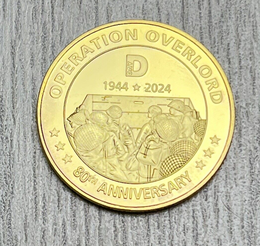 Operation Overlord 80th Anniversary D-Day Gold Plated Challenge Coin 1.5\