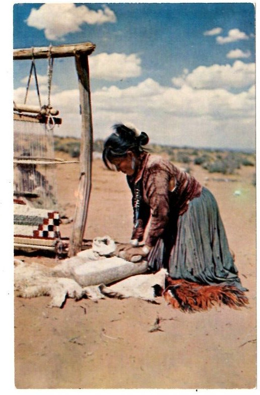 Postcard Grinding corn on the metate Navajo Reservation