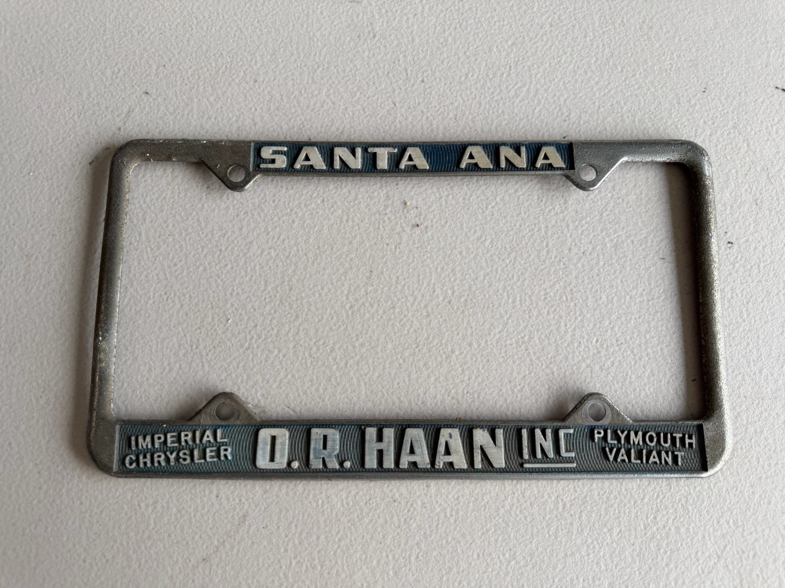 Vtg O.R. HAAN INC Chrysler Plymouth License Plate Frame SANTA ANA CA