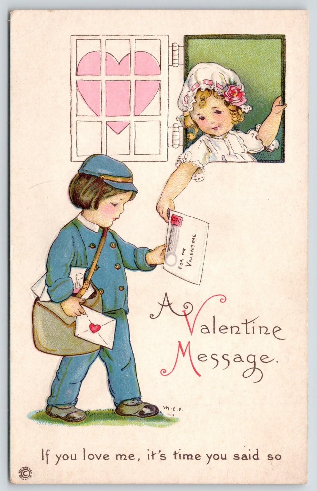 MEP Valentine~Mailman Love~Boy Delivers to Girl in Window~Time to Say So~628 D