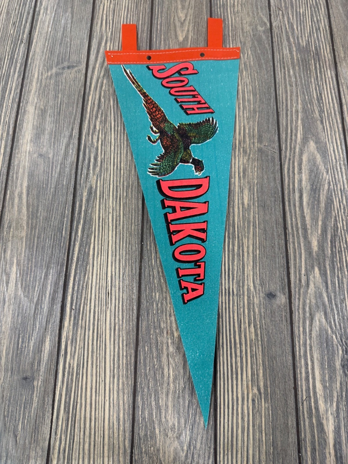 Vintage South Dakota Pheasant Graphic Felt Pennant With Hanging Ties Vintage South Dakota Pheasant Graphic Felt Pennant With Hanging Ties