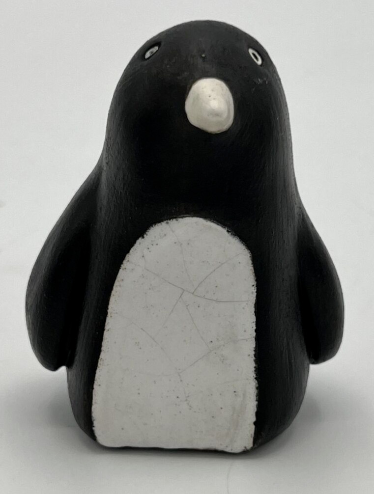 Black & White Painted Penguin Bird Figurine Makers Stamp 2 3/8\