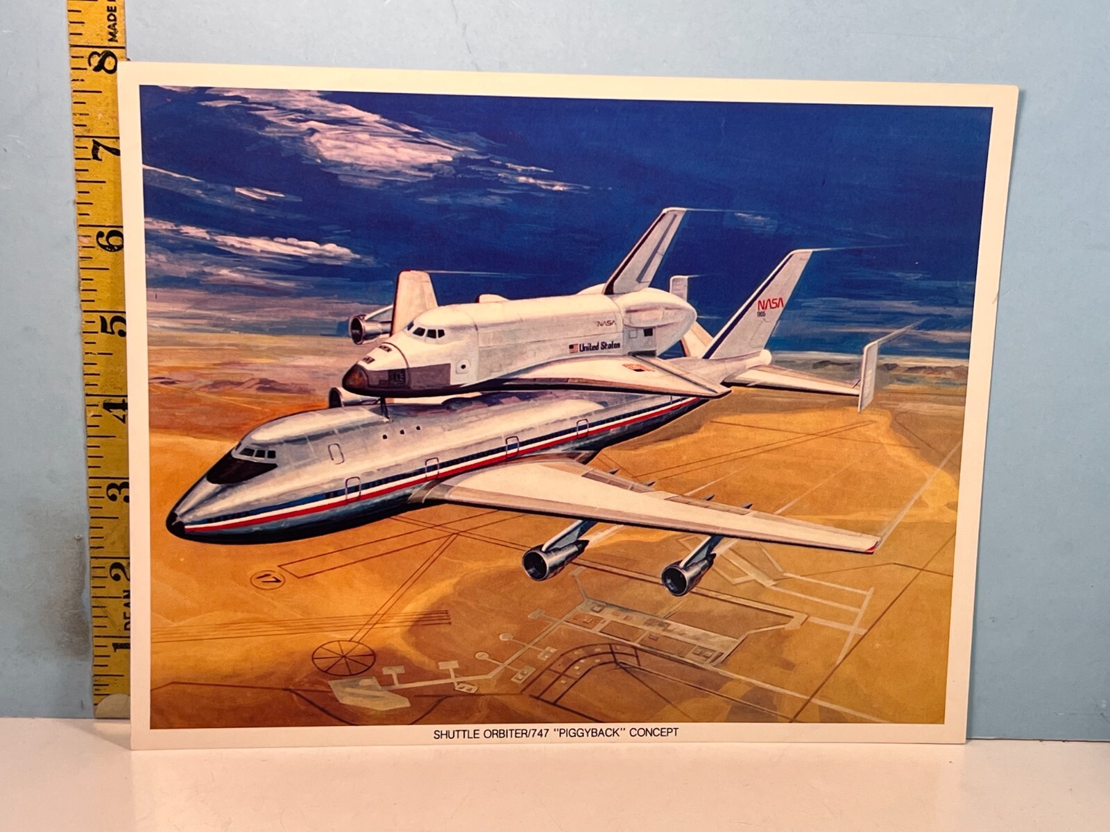 1977 NASA PHOTO: Artist Rendering 747 Flying w/Shuttle Piggyback