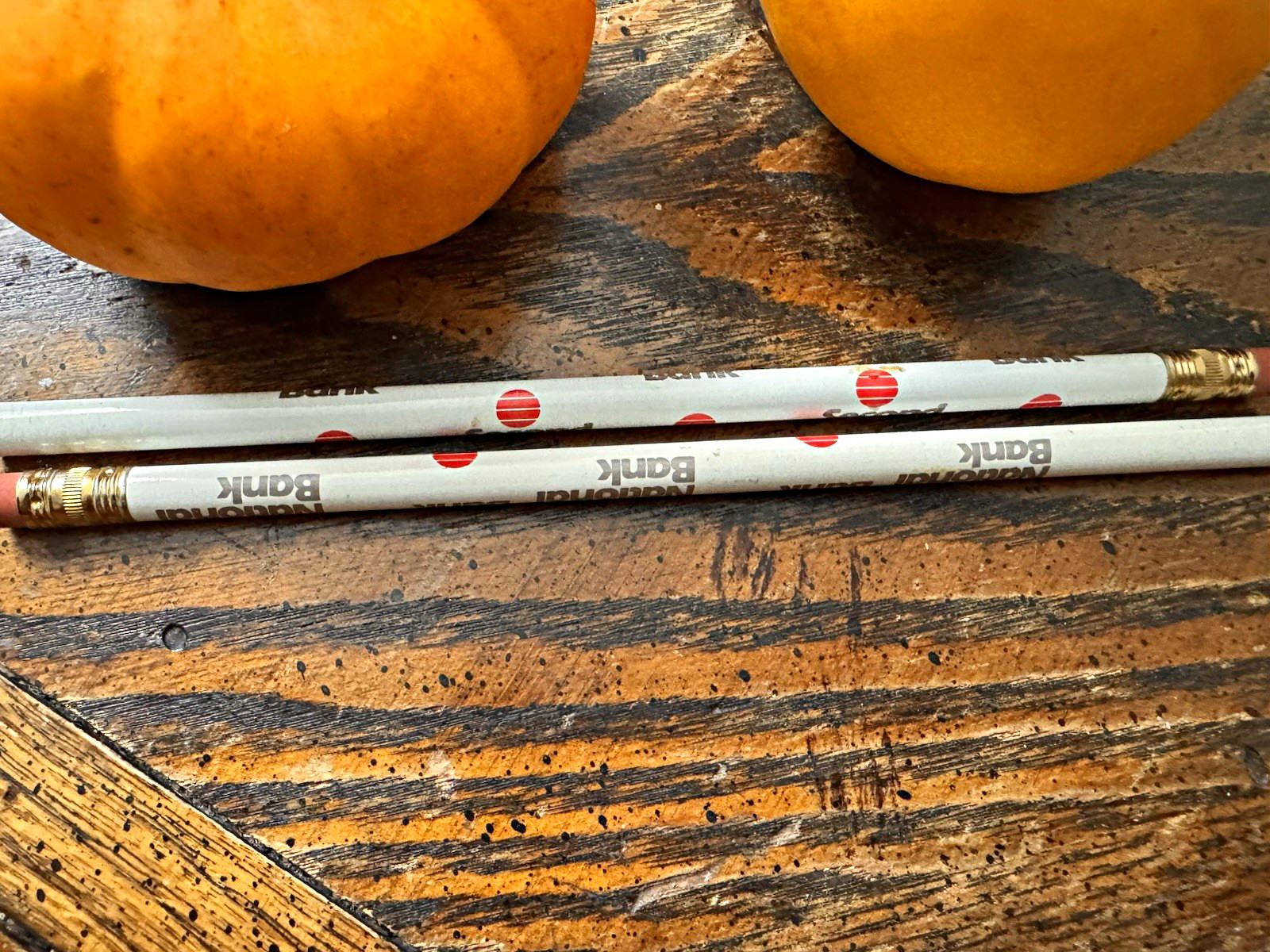 Second National Bank Advertising Pencils White w/ Red logo Wood Lot of 2 vtg