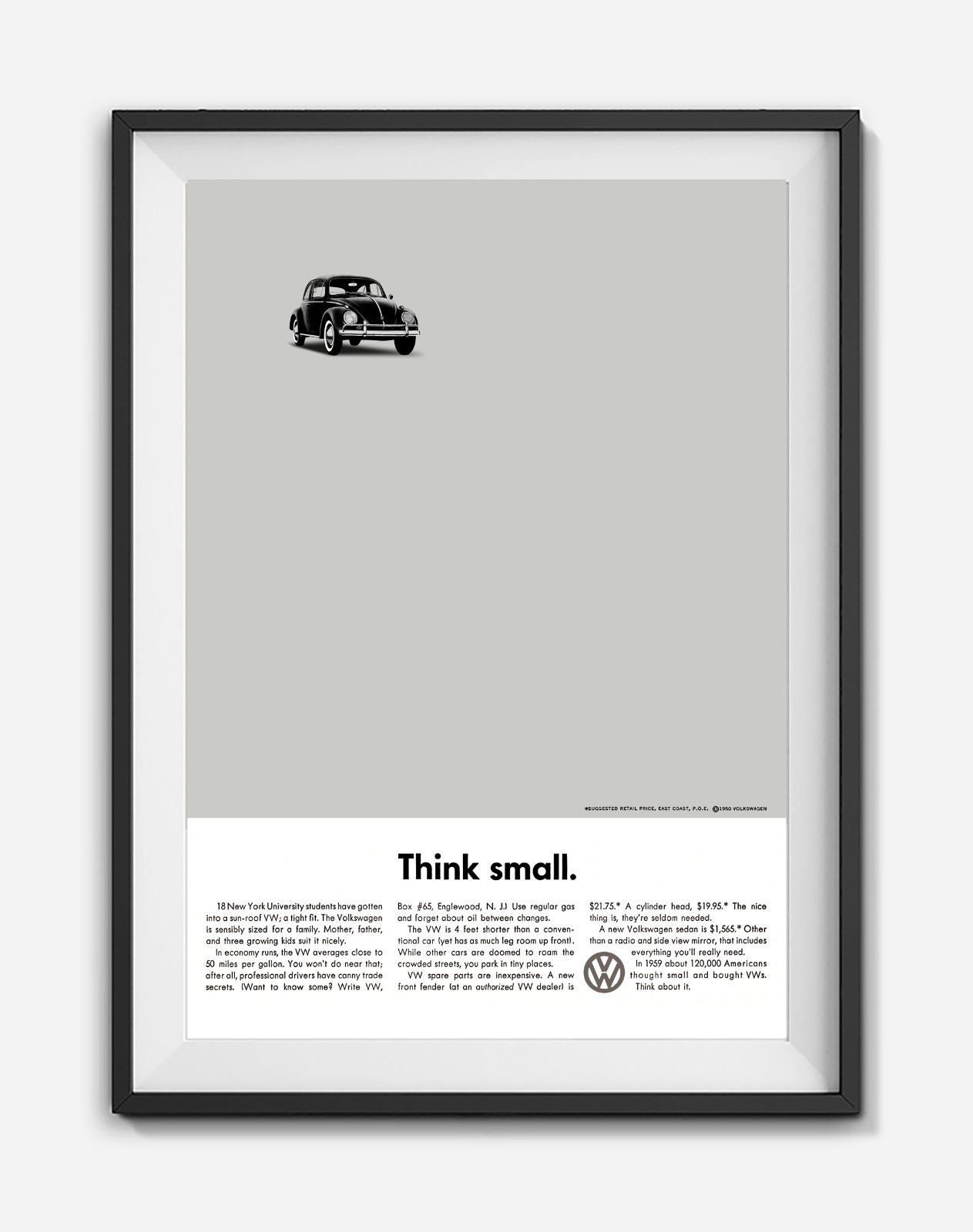 Volkswagen VW Beetle Think Small Vintage Ad Poster Print Reproduction Wall Art