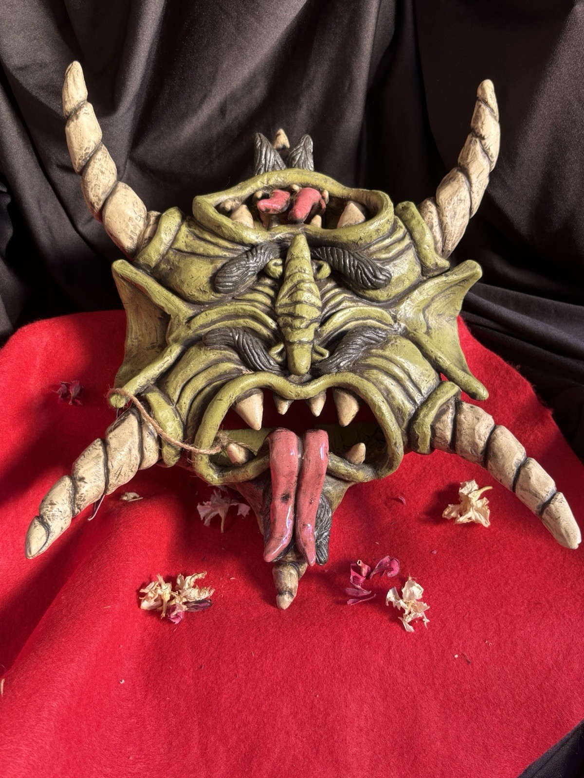 Two Faced Hand carved Decorative Mask Ceramic Sculpture Wall Hanging Art