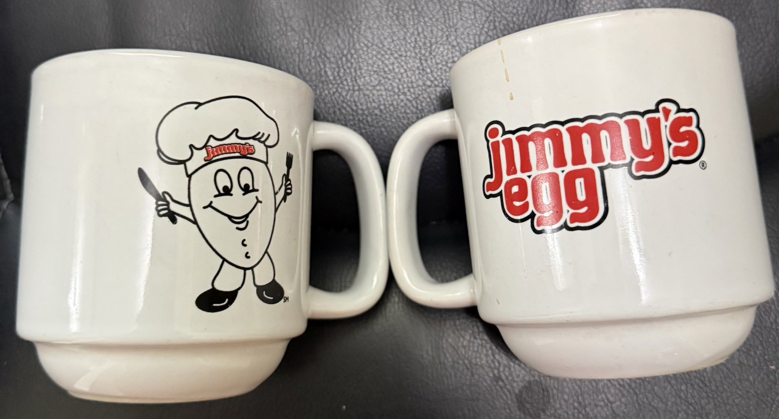 Jimmy’s Egg Restaurant Crestware 2 Mugs Red Letter