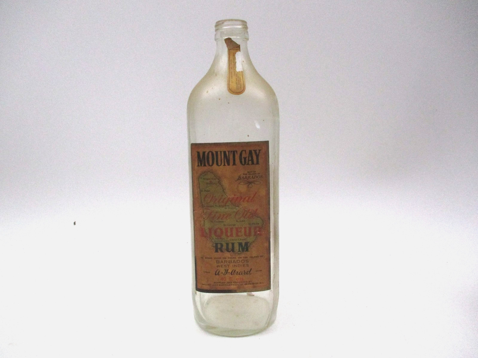 EMPTY Antique Vintage Mount Gay Rum Bottle Liqueur Barbados West Indies