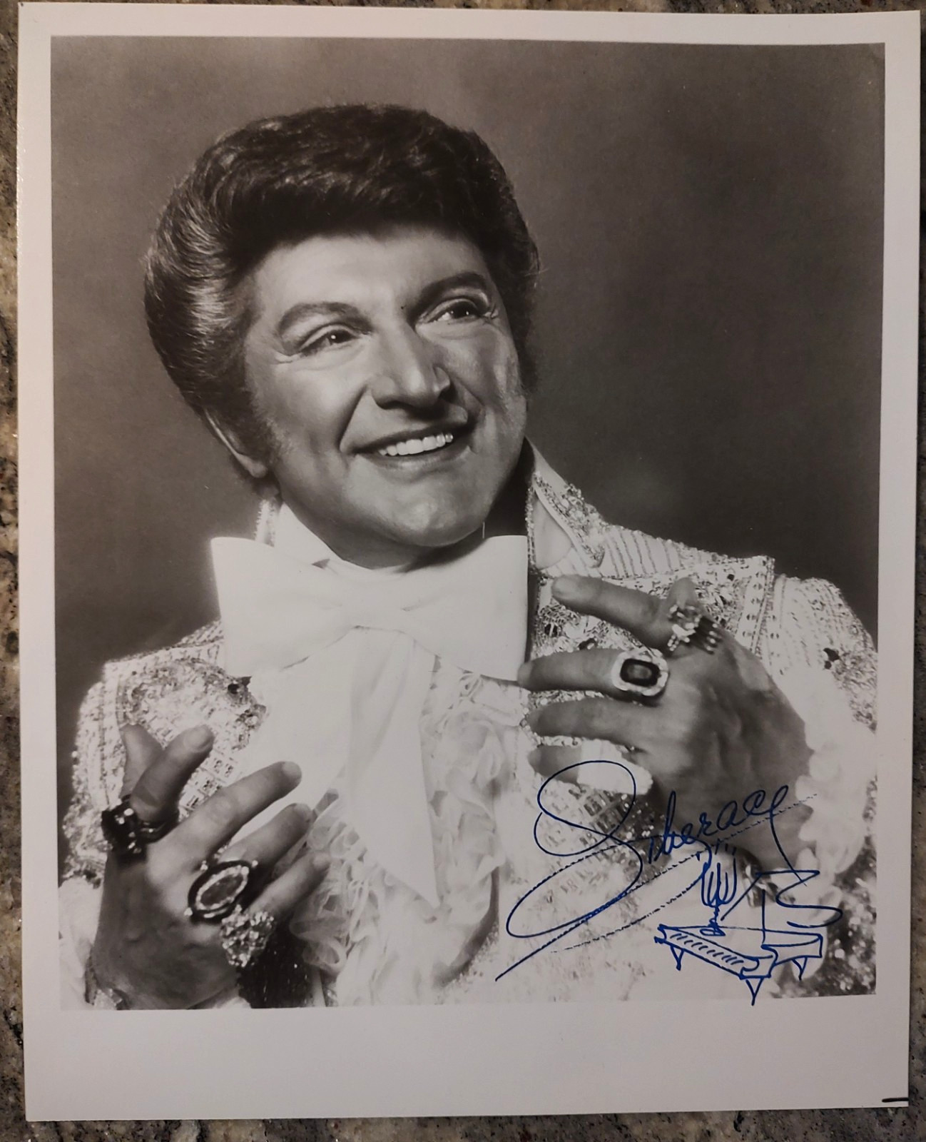 Liberace Signed Liberace Photo 8x10 w/ Piano and Candelabra Drawing Vintage