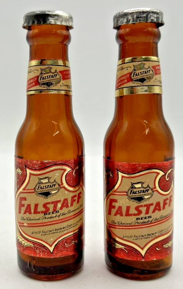 Vintage Retro Salt and Pepper Shakers Fallstaff Beer Bottle U260/9