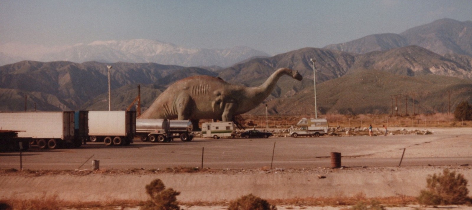 1980s Cabazon California Giant Brontosaurus Dinosaur Roadside Attraction Trucks