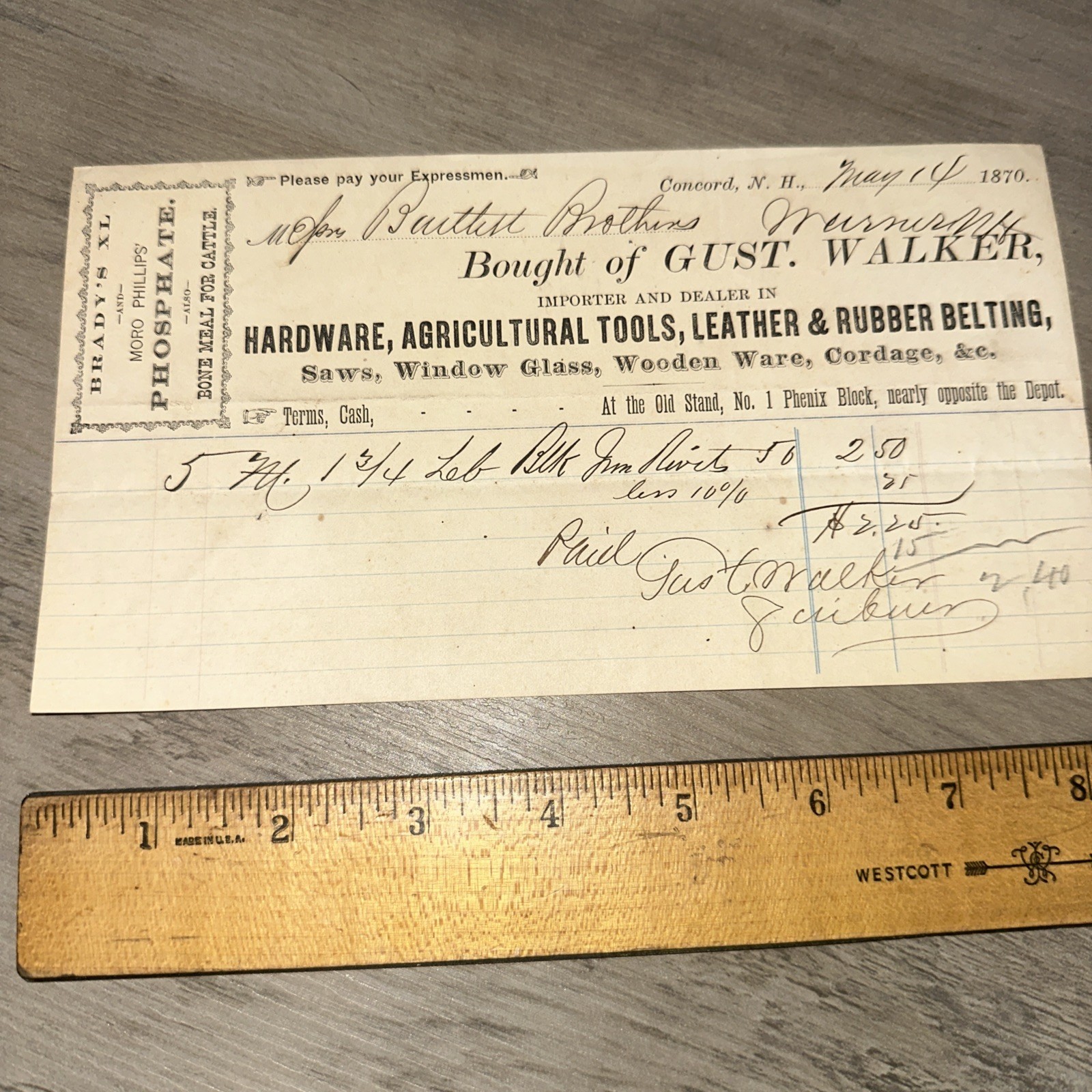 Antique Billhead Gust Walker Importer & Dealer in Hardware, Agricultural Tools ￼