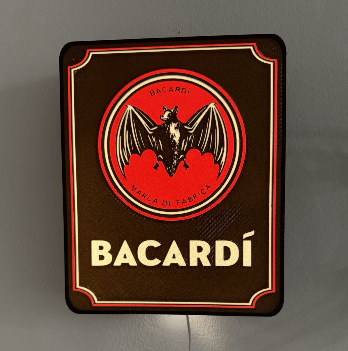 Bacardi Bat Logo Light-Up Advertising Wall Sign USB Power On/Off Switch