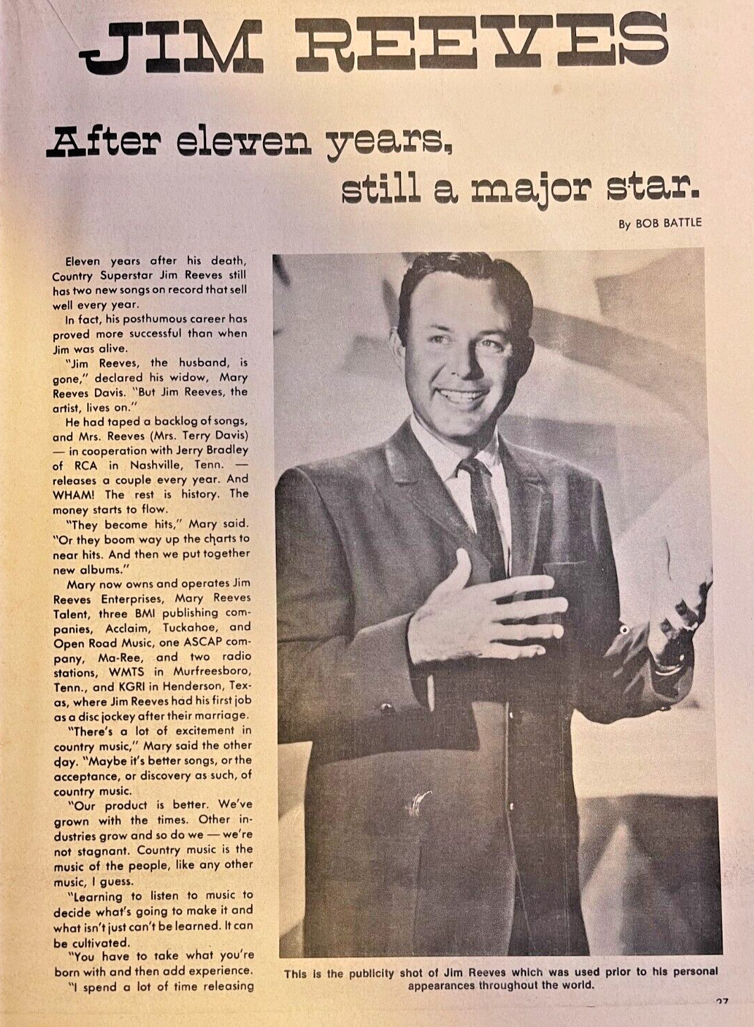 1975 Country Singer Jim Reeves 1975 Country Singer Jim Reeves