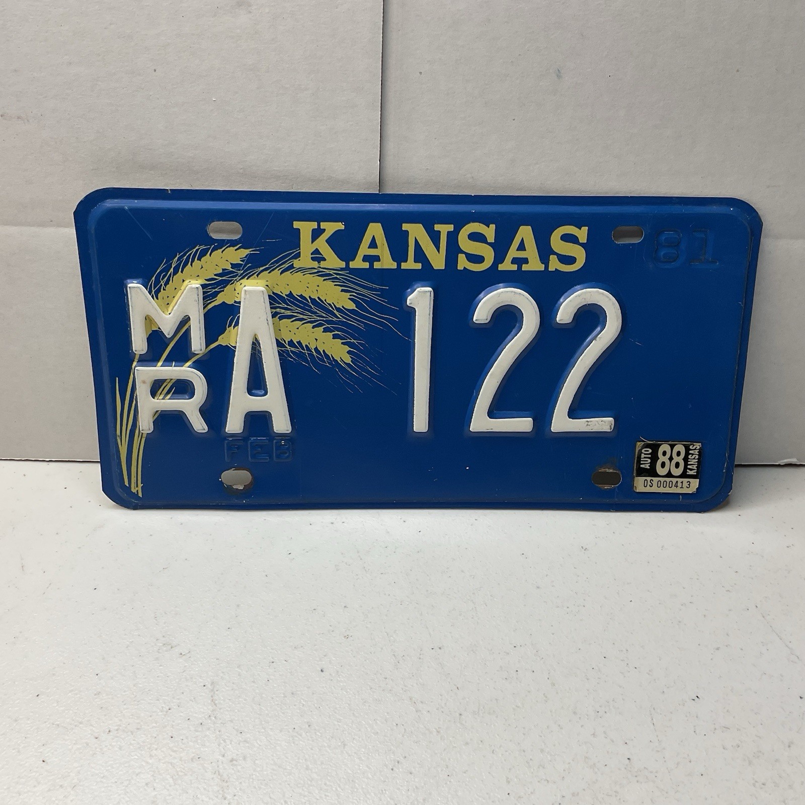 1981 Kansas License Plate Morris County Tag# A 122 Low Number 1988 Sticker
