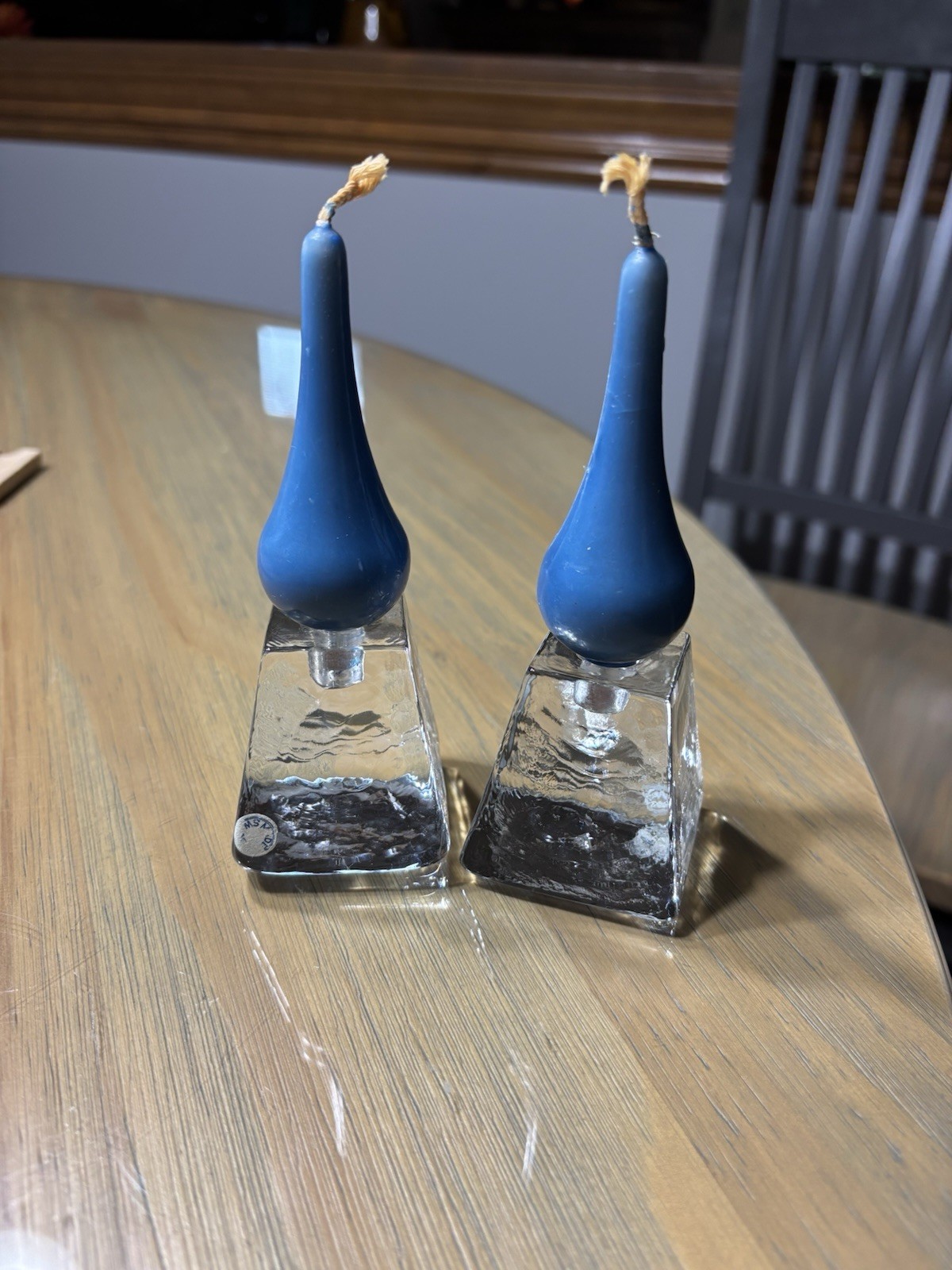 Beautiful MCM Set Of 2 Scandinavian Art Glass Cube Candle Holders W/ Candles Beautiful MCM Set Of 2 Scandinavian Art Glass Cube Candle Holders W/ Candles