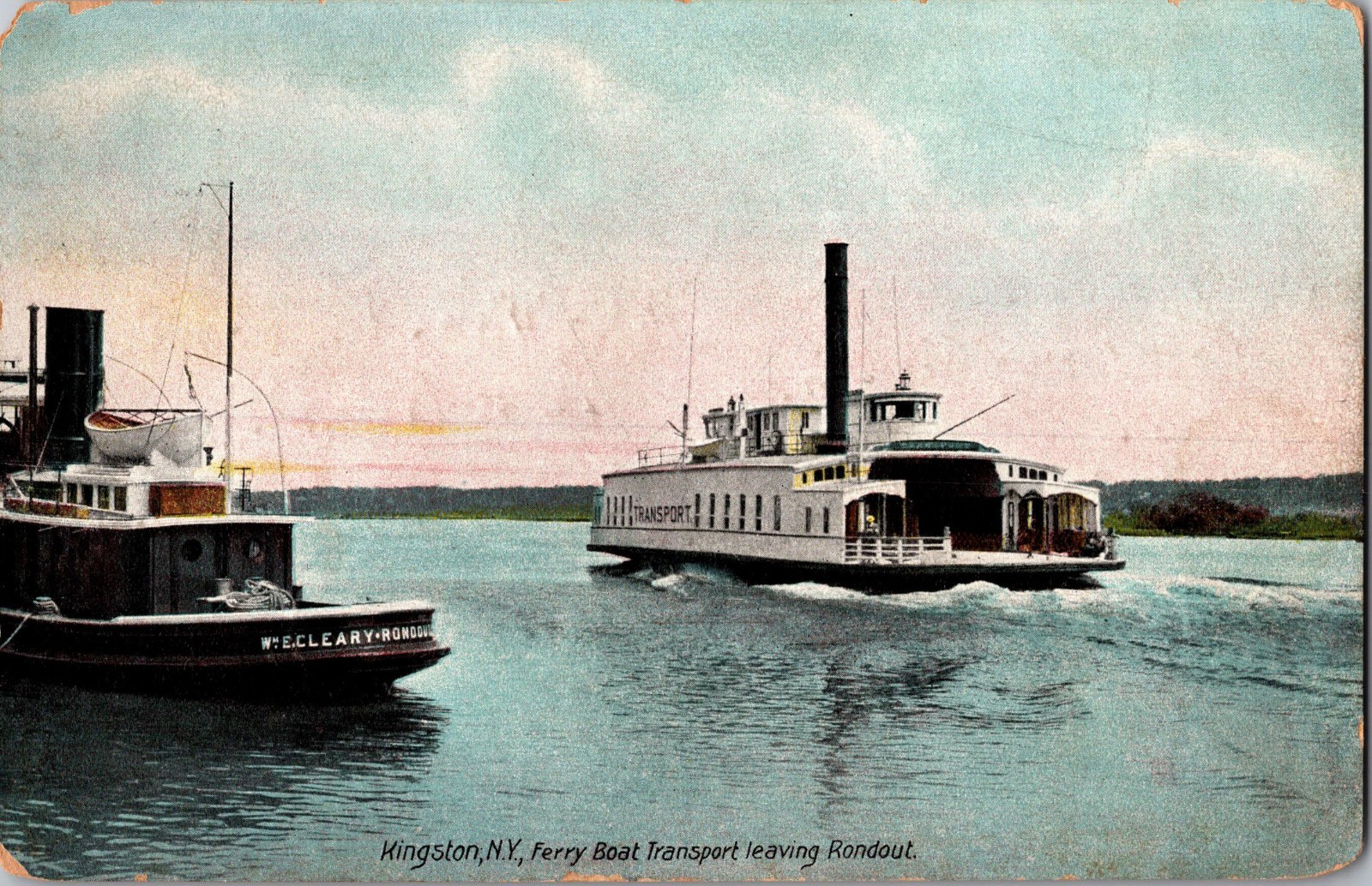 [4M2] Postcard 1910 Kingston New York Ferry Leaving for Rondout