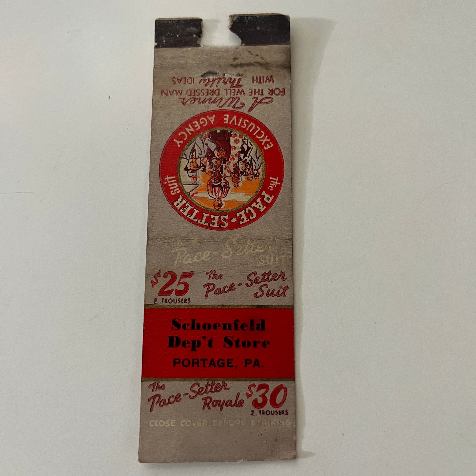 Schoenfeld Dep\'t Store Portage PA Vintage Matchbook Cover SMB25-6