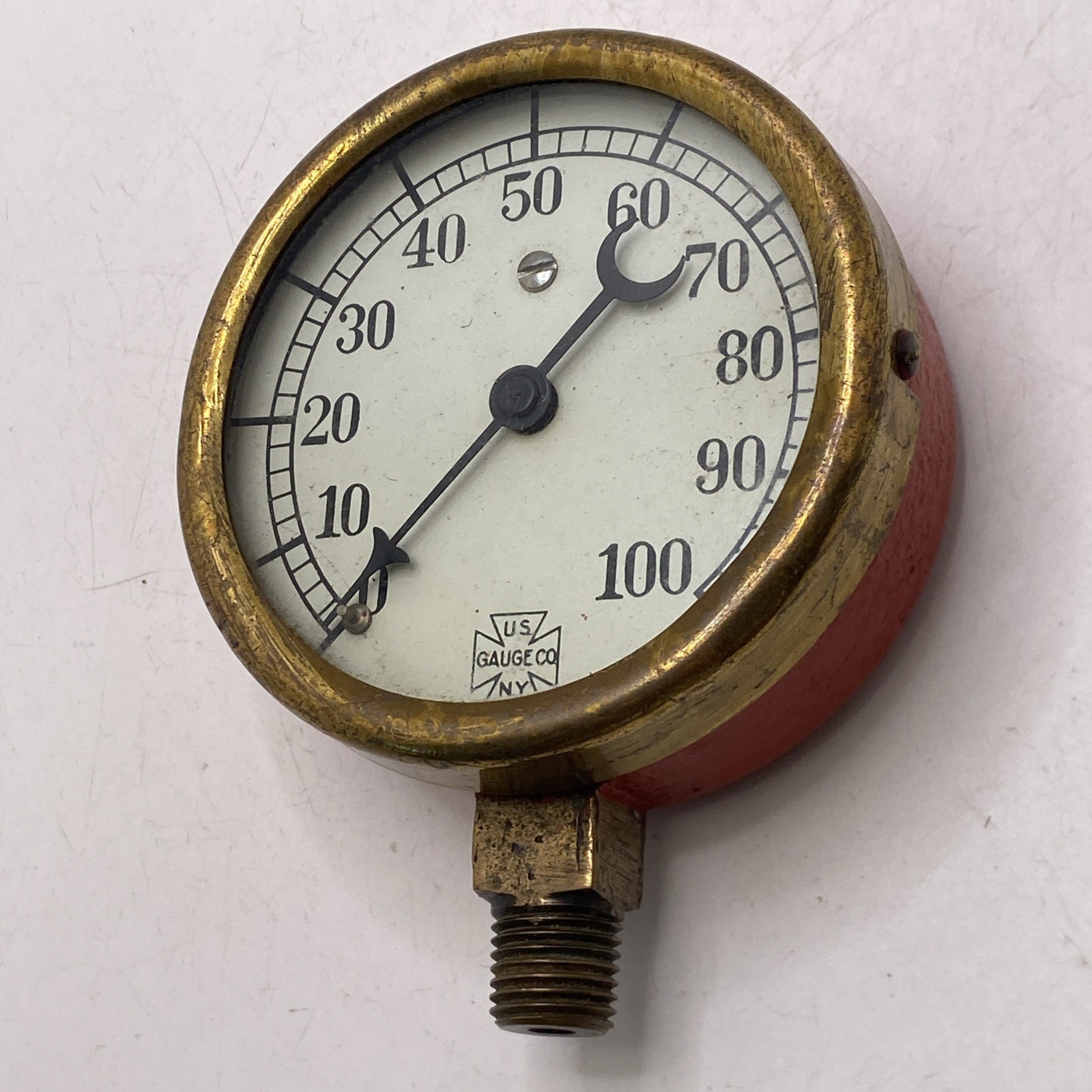 US Gauge Co. Vintage 150 lbs Pressure Gauge - Crescent Needle - Beveled Glass