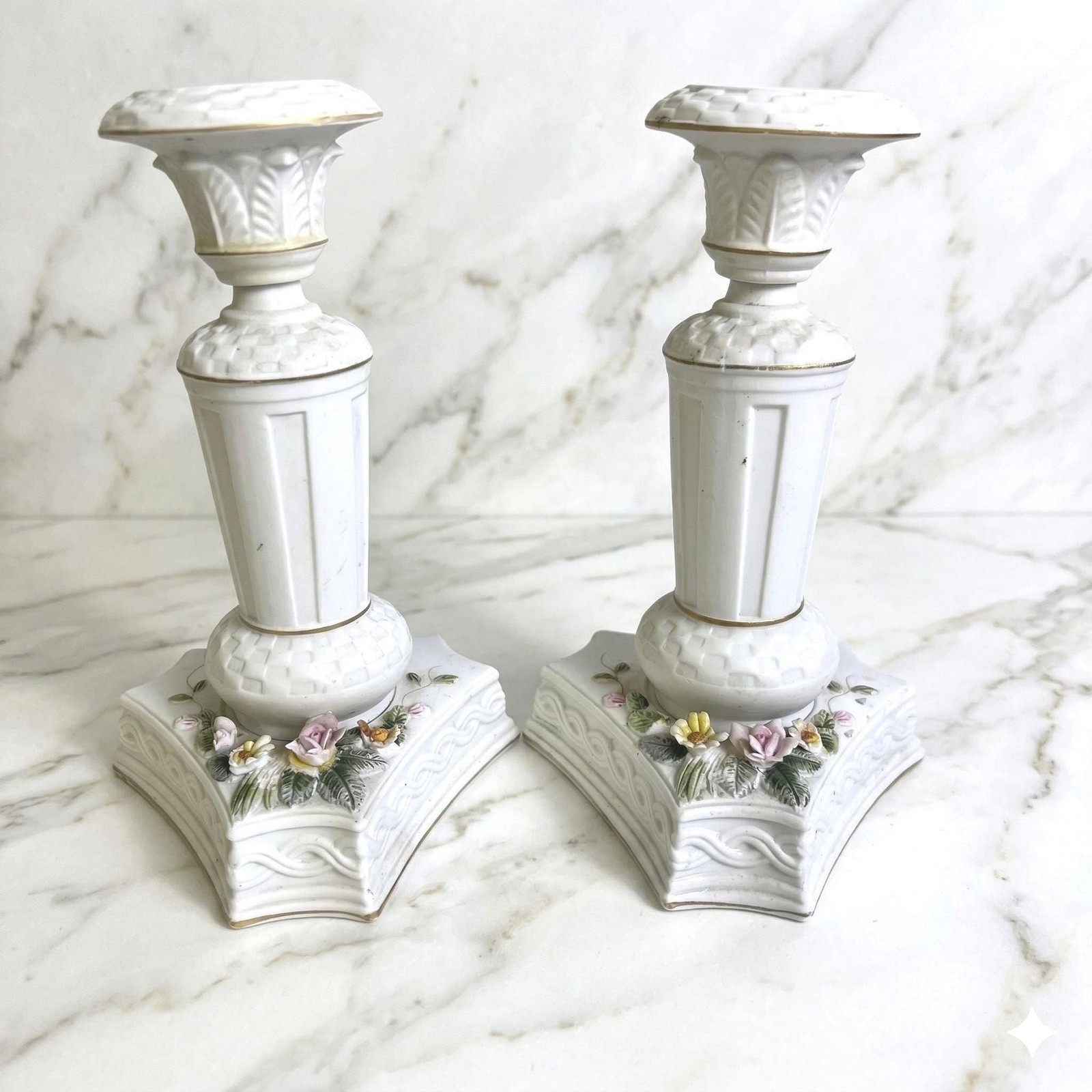 Vintage Lefton China Candlestick Holder HandPainted Japan Gold Trim Cottagecore