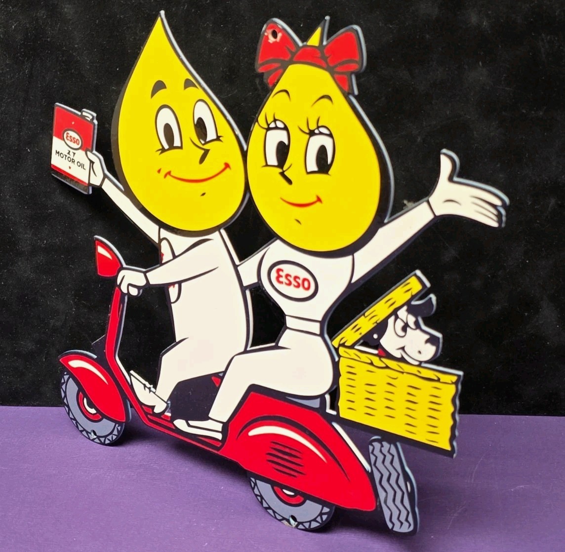 Vintage Porcelain Sign Esso Gas Oil Motocycle Advertising Memorabilia 