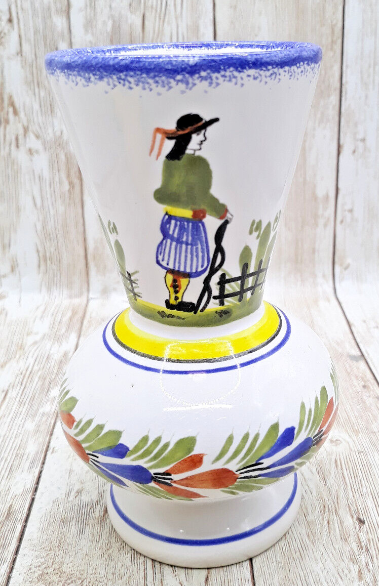 HB Henroit Quimper  Faience Small Vase - Bud Vase  - 5 1/8\