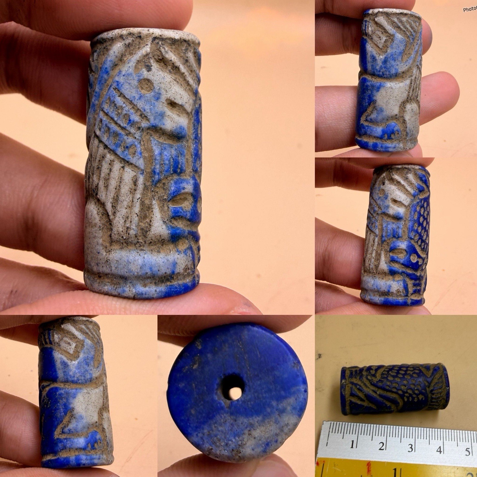 Near Eastern Old Intaglio Seal Stone Anima Carved  Lapis Lazuli  Bead Stamp