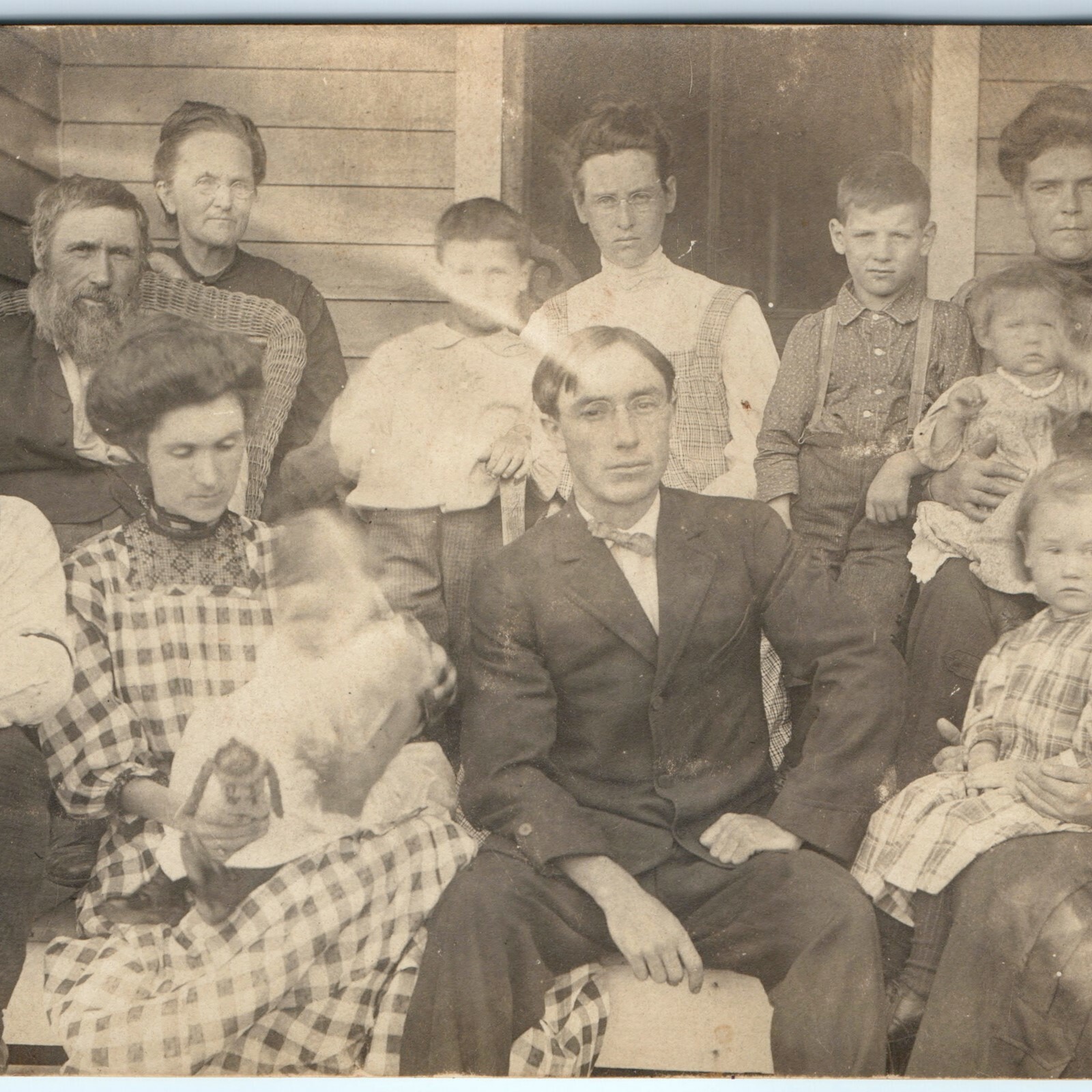 c1910s Family Group Portrait RPPC Kruxo Postcard Cute Children Handsome Men