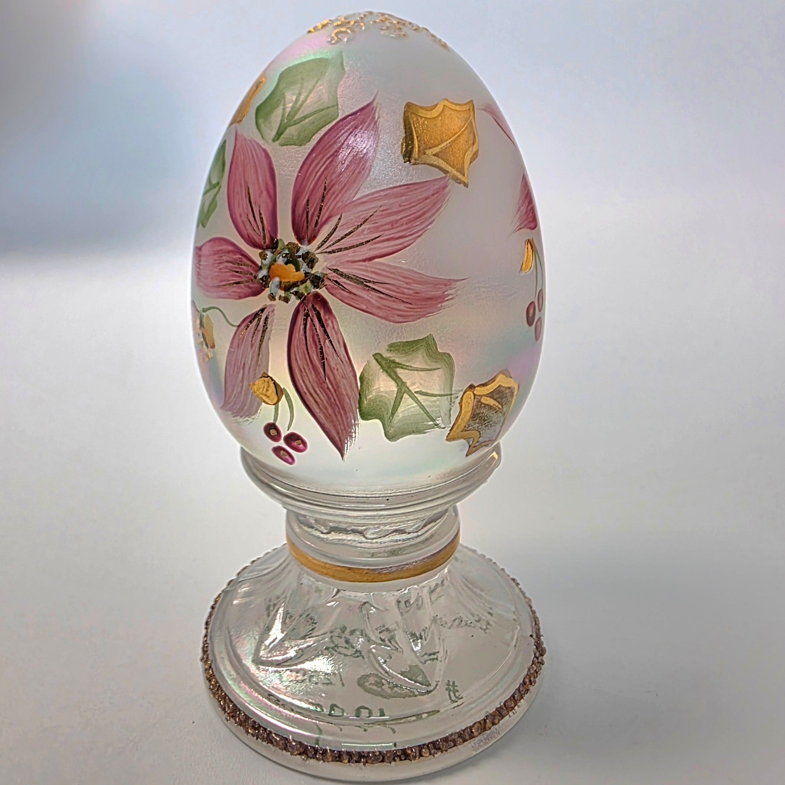 Fenton Iridescent Satin Glass Egg Hand Painted A Brock Limited Edition 1633/2500