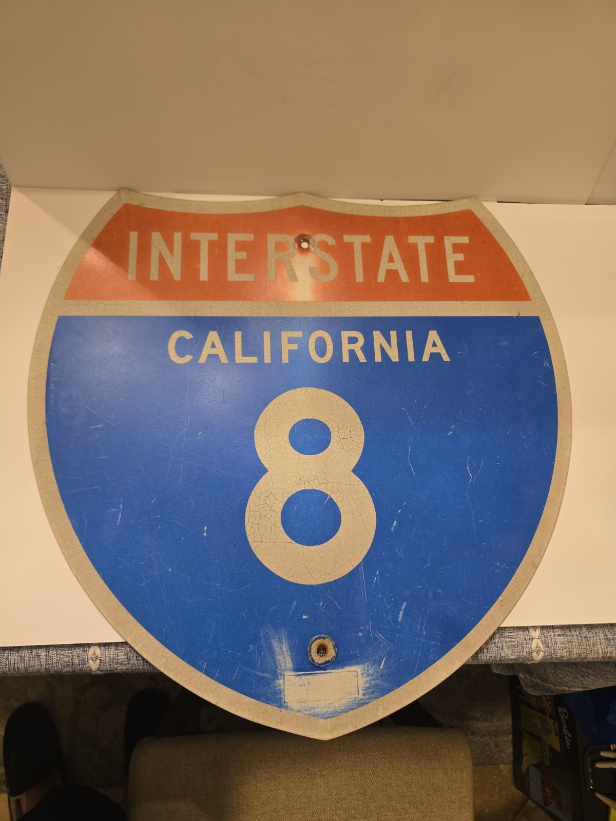 Vintage Authentic California Interstate 8 Heavy Steel Porcelain Sign Shield 24